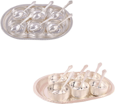 

G S Museum 6 Square Bowl with Spoon and Tray and Premium 6 Bowl Set with Oval Tray Bowl Spoon Tray Serving Set