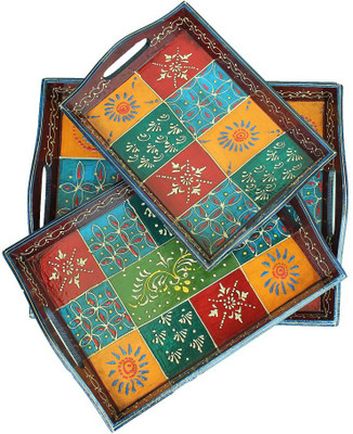 

Crafticia Wooden Decorative Platter(Multicolor, Pack of 3)