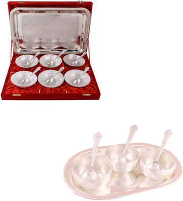 

G S Museum 6 Mor Bowl with Spoon and Tray and 3.5" Met Finish 3 Bowl Set with Oval Tray Bowl Spoon Tray Serving Set(Pack of 20)