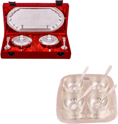 

G S Museum Supari Set with Spoon and 3" Met Finish 4 Bowl Set with Rectangle Tray Bowl Spoon Tray Serving Set