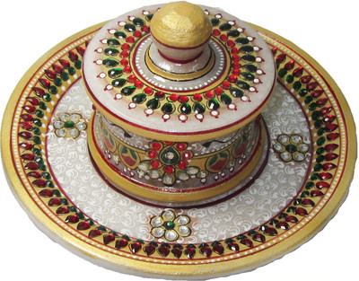 

JaipurCrafts Designer Round Tray with One Box Stoneware Decorative Platter(Multicolor)