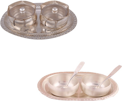 

G S Museum 2 Big Tai Loti Set and 3" Met Finish 2 Bowl Set with Oval Tray Bowl Spoon Tray Serving Set