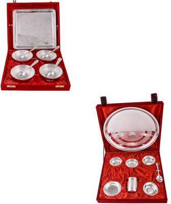 

G S Museum 4 Flower Bowl with Spoon and Tray and Big Thali Set Bowl Spoon Tray Serving Set(Pack of 17)