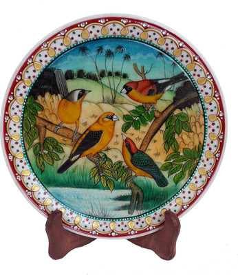 

DivineCrafts Birds Painted Makrana Marble Plate With Stand Stoneware Decorative Platter(White, Multicolor)