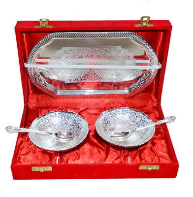 33% OFF on Marusthali Box Packing Brass Decorative Platter(Silver, Pack of 5)