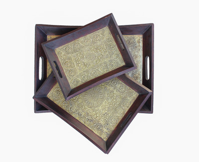 

Crafticia Wooden Decorative Platter(Multicolor, Pack of 3)