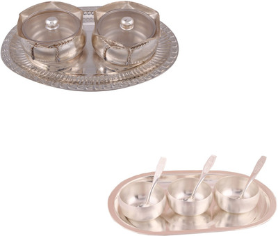 

G S Museum 2 Big Tai Loti Set and 3" Met Finish 3 Bowl Set with Oval Tray Bowl Spoon Tray Serving Set