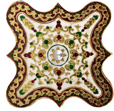 

Shreeng Shreeng Handicraft Rangoli No. 2 Shaped Golden White Meena Dry Fruit/ Multipurpose Box (20cmX20cmX4cm) Wooden Decorative Platter(Multicolor)