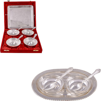 

G S Museum 4 Flower Bowl with Spoon and Tray and 2 Square Bowl with Spoon and Tray Bowl Spoon Tray Serving Set(Pack of 14)