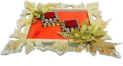 

loopsnknots Wooden Decorative Platter(Gold)