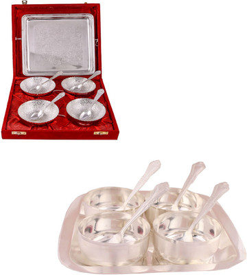 

G S Museum 4 Flower Bowl with Spoon and Tray and Premium 4 Bowl Set with Rectangle Tray Bowl Spoon Tray Serving Set(Pack of 18)