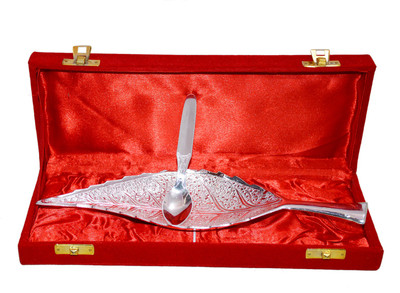 33% OFF on Marusthali Leaf Box Packing Brass Decorative Platter(Silver, Pack of 2)