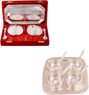 

G S Museum 2 Appel Bowl With Spoon and Tray and 3" Met Finish 4 Bowl Set with Rectangle Tray Bowl Spoon Tray Serving Set