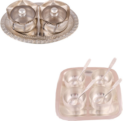 

G S Museum 2 Small Tai Loti Set and 3" Met Finish 4 Bowl Set with Rectangle Tray Bowl Spoon Tray Serving Set