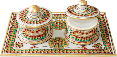

Shreeng Tray with two containers Stoneware Decorative Platter(Multicolor, Pack of 3)