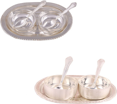 G S Museum 2 Square Bowl with Spoon and Tray and Premium 2 Bowl Set with Oval Tray Bowl Spoon Tray Serving Set