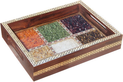 36% OFF on Handicrafts Paradise Gemstone Shisham Brass Tray Pssw 14012 Glass, Stoneware, Wooden Decorative Platter(Multicolor)