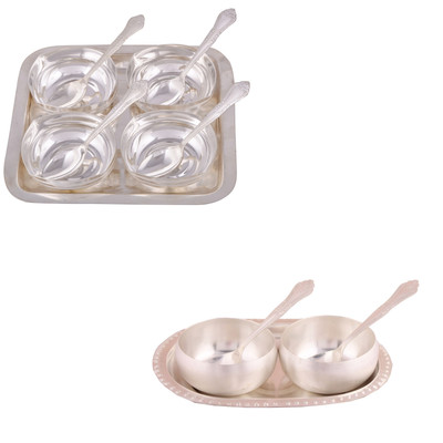 

G S Museum 4 Square Bowl with Spoon and Tray and 3.5" Met Finish 2 Bowl Set with Oval Tray Bowl Spoon Tray Serving Set