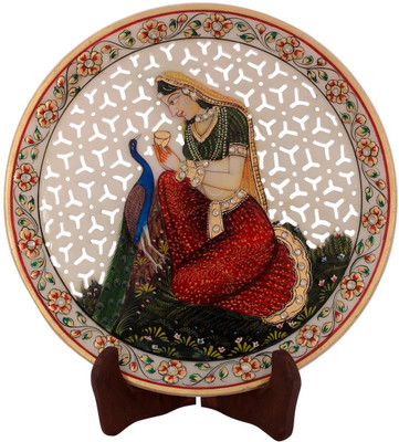 

eCraftIndia Ragini with Peocock Stoneware, Wooden Decorative Platter(Red, Green, White, Pack of 2)