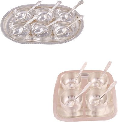 

G S Museum 6 Square Bowl with Spoon and Tray and 3" Met Finish 4 Bowl Set with Rectangle Tray Bowl Spoon Tray Serving Set