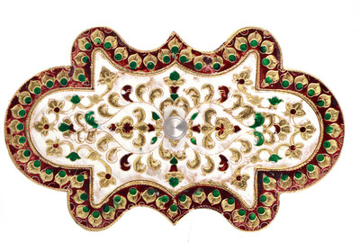 

Shreeng Shreeng Handicraft Rangoli No. 3 Shaped Golden White Meena Dry Fruit/ Multipurpose Box (16cmX29cmX4cm) Wooden Decorative Platter(Multicolor)