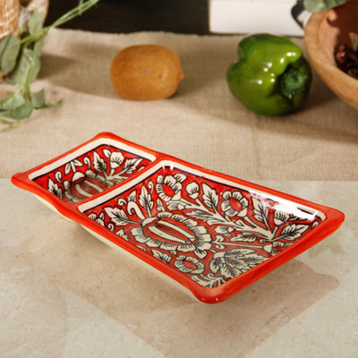 Unravel India Stoneware Decorative Platter(Red) Unravel India Stoneware Decorative Platter(Red)