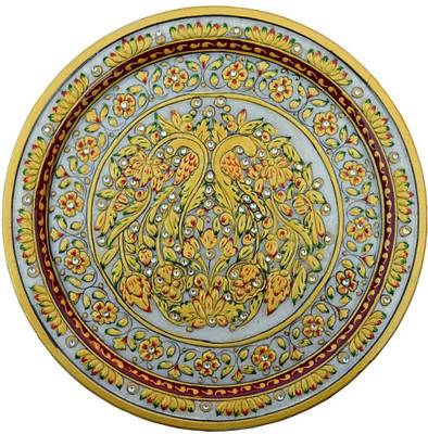 

Chitra Handicraft Marble Design plate with flower work Stoneware Decorative Platter(Multicolor)