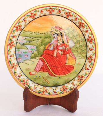 

Craft International Miniature Painting of Radha Krishna on Marble 6 inch Stoneware Decorative Platter(Multicolor)