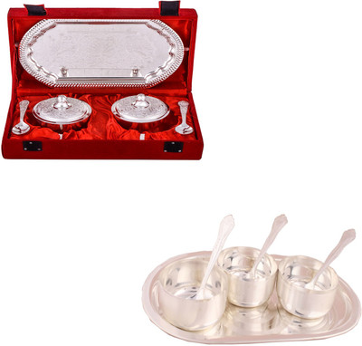 G S Museum Supari Set with Spoon and 3 Premium Bowl Set with Oval Tray Bowl Spoon Tray Serving Set