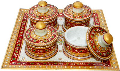 

Shreeng Marble Tray with Four Containers : Marble Trays / Bowls Stoneware Decorative Platter(Multicolor, Pack of 5)