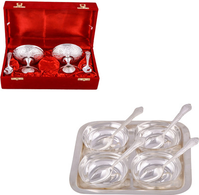 

G S Museum 2 Ice Cream Mug with Spoon and 4 Square Bowl with Spoon and Tray Bowl Spoon Tray Serving Set