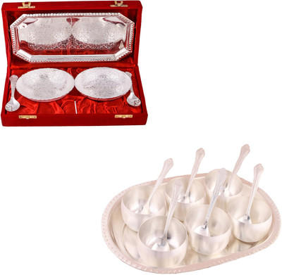 G S Museum 2 Mor Bowl with Spoon and Tray and 3.5" Met 6 Finish Bowl Set with Oval Tray Bowl Spoon Tray Serving Set