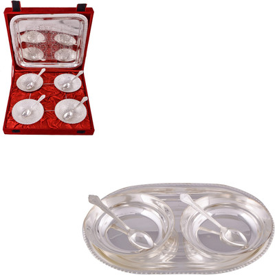 

G S Museum 4 Mor Bowl with Spoon and Tray and 2 6" Bowl with Spoon and Tray Bowl Spoon Tray Serving Set(Pack of 14)