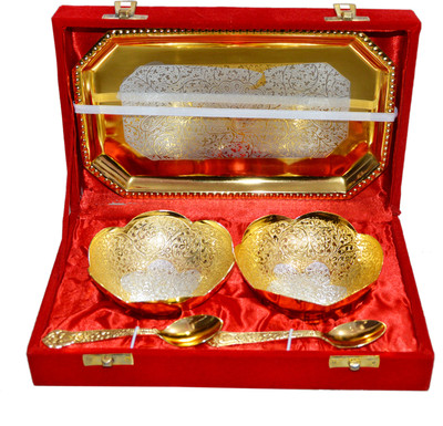 35% OFF on Marusthali Box Packing Brass Decorative Platter(Gold, Pack of 5)