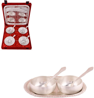 

G S Museum 4 Mor Bowl with Spoon and Tray and 3.5" Met Finish 2 Bowl Set with Oval Tray Bowl Spoon Tray Serving Set(Pack of 14)