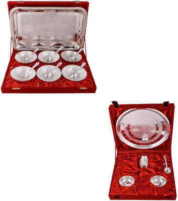 

G S Museum 6 Mor Bowl with Spoon and Tray and Small Thali Set Bowl Spoon Tray Serving Set(Pack of 18)