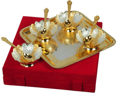 46% OFF on Being Nawab Brass Decorative Platter(Silver, Gold, Pack of 9)