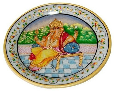 

Shreeng Ganesha Marble Plate Stoneware Decorative Platter(Multicolor)