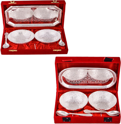 

G S Museum 2 Mor Bowl with Spoon and Tray and 2 Flower Bowl with Spoon and Tray Bowl Spoon Tray Serving Set