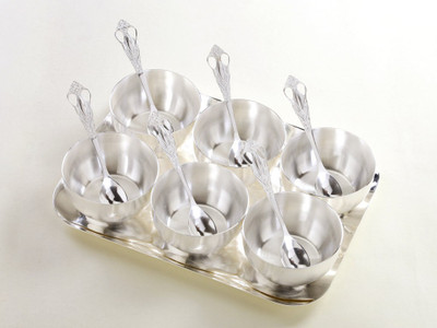 

Ojas Lazer Tray Big Silver Plated Decorative Platter(Silver, Pack of 13)
