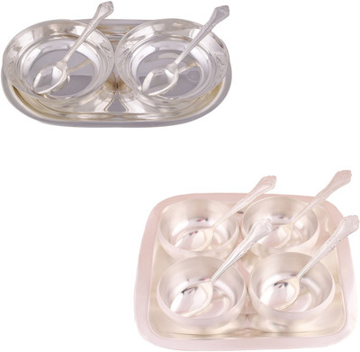 

G S Museum 2 5" Bowl with Spoon and Tray and 3.5" Met Finish 4 Bowl Set with Rectangle Tray Bowl Spoon Tray Serving Set