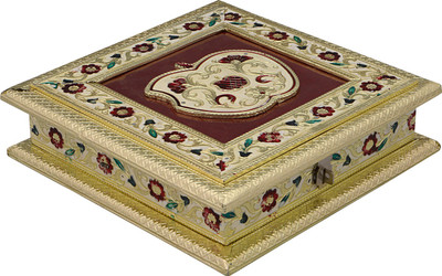 

HappyCraft Wooden, Plastic Decorative Platter(Gold, Red)