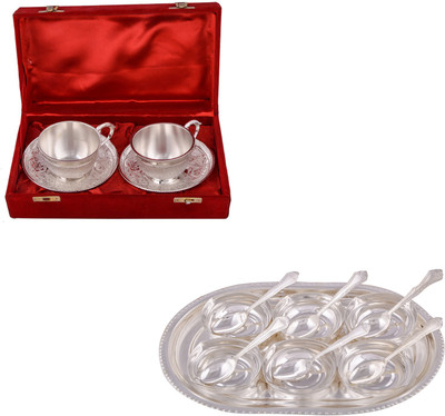 

G S Museum 2 Cup Plate Set and 6 Square Bowl with Spoon and Tray Bowl Spoon Tray Serving Set(Pack of 17)