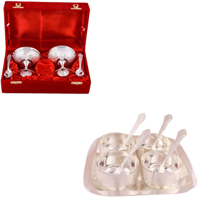 

G S Museum 2 Ice Cream Mug with Spoon and Premium 4 Bowl Set with Rectangle Tray Bowl Spoon Tray Serving Set
