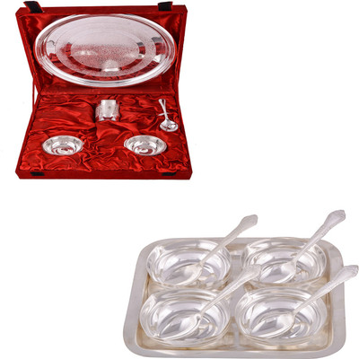 

G S Museum Small Thali Set and 4 Square Bowl with Spoon and Tray Bowl Spoon Tray Serving Set(Pack of 14)