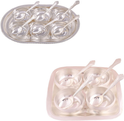 

G S Museum 6 Square Bowl with Spoon and Tray and 3.5" Met Finish 4 Bowl Set with Rectangle Tray Bowl Spoon Tray Serving Set