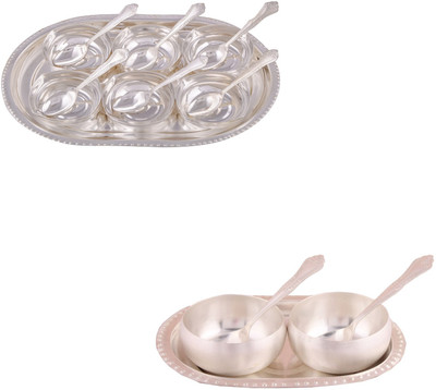 

G S Museum 6 Square Bowl with Spoon and Tray and 3.5" Met Finish 2 Bowl Set with Oval Tray Bowl Spoon Tray Serving Set