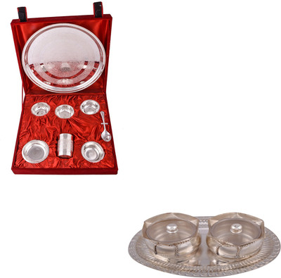 

G S Museum Big Thali Set and 2 Big Tai Loti Set Bowl Spoon Tray Serving Set(Pack of 11)