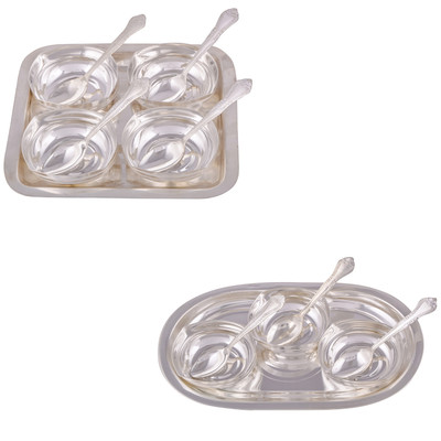 

G S Museum 4 Square Bowl with Spoon and Tray and 3 Square Bowl with Spoon and Tray Bowl Spoon Tray Serving Set
