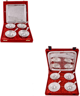 

G S Museum 4 Flower Bowl with Spoon and Tray and 4 Mor Bowl with Spoon and Tray Bowl Spoon Tray Serving Set(Pack of 18)